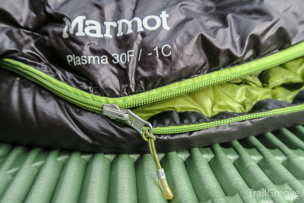 Draft Tube and Zipper on the Marmot Plasma 30 Sleeping Bag.JPG