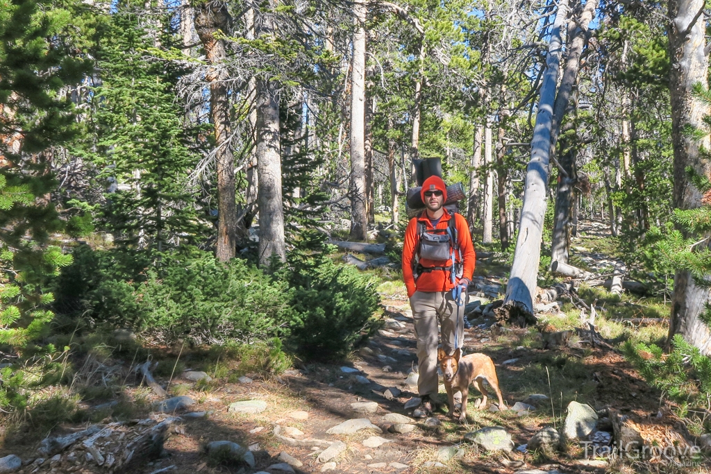 Backpacking on the Trail in Hunting Season Blaze Orange