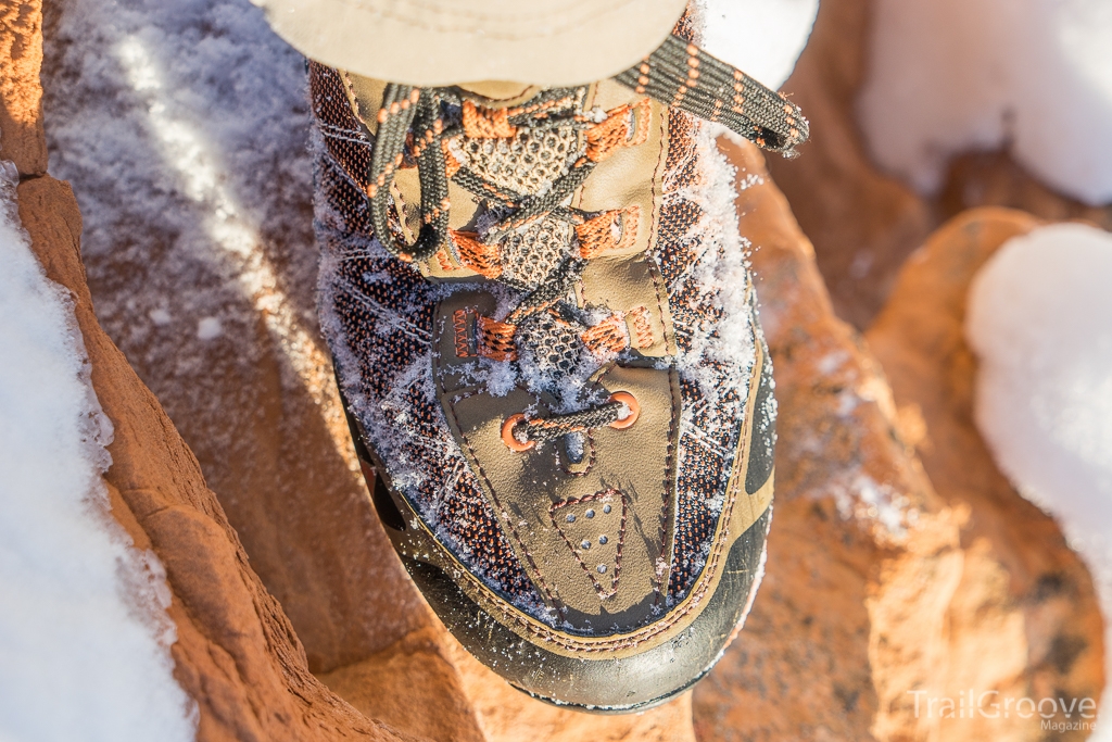 An all-purpose hiking boot characteristic of most hiking boots in the lightweight mid-height boot category.