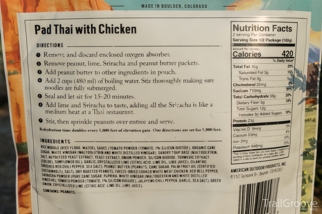 Pad Thai with Chicken Ingredients and Nutrition - Backpacker's Pantry