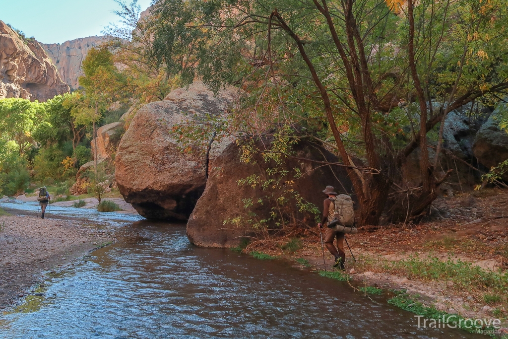 Following the Stream While Backpacking in Aravaipa Canyon