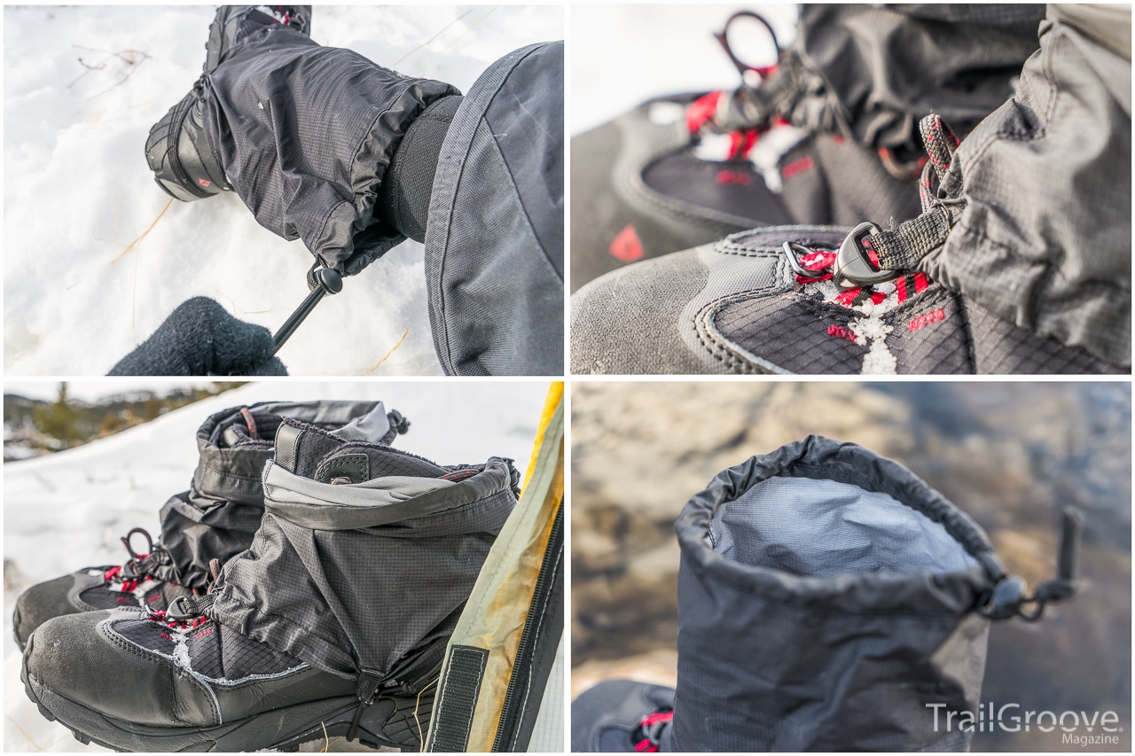 Gaiter Adjustment, Lace Hook, In Camp & Stowed, and eVent Lining