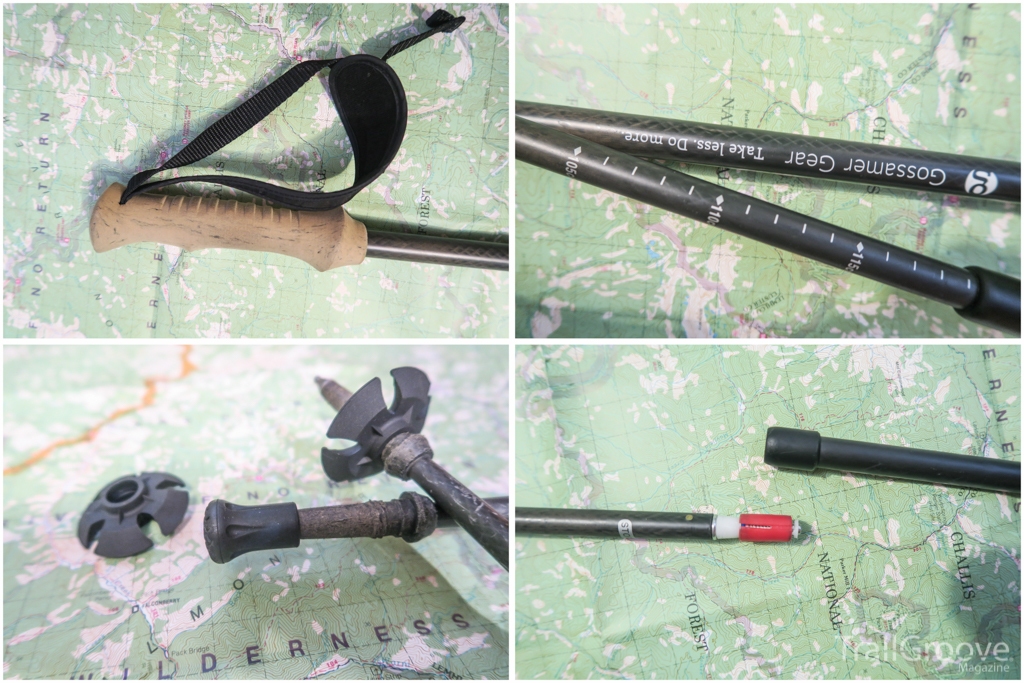 LT5 Trekking Poles Showing Grip, Tip Options, Measurement Marks, and Expander